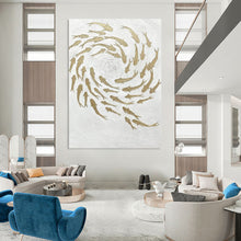 Load image into Gallery viewer, “Gold Fish on White” - Symbolic Abstract Art on Canvas DKH1544
