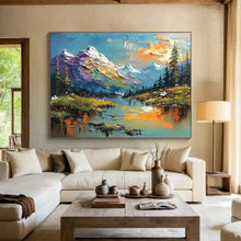 Load image into Gallery viewer, Mountain Landscape “Colorful Peaks” Painting on Canvas, Scenic Impasto Art DKH826
