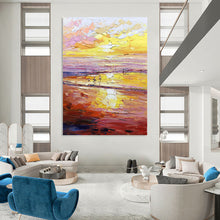 Load image into Gallery viewer, “Vibrant Sunset Beach Scene” - Yellow, Orange, Pink Landscape Art on Canvas DKH1306
