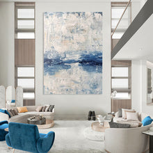 Load image into Gallery viewer, “Blue and White Textured Abstract” - Coastal Abstract Art on Canvas DKH1546
