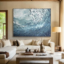 Load image into Gallery viewer, Blue - Toned Abstract “School of Fish in Motion” Painting on Canvas, Dynamic Wall Art DKH792
