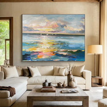 Load image into Gallery viewer, Impressionist Sunset Sea with Sailboats Abstract Art for Nautical Home &amp; Relaxing Patio DKH115
