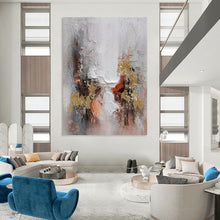 Load image into Gallery viewer, “Abstract Textured Landscape with Gold Accents” - Grey, Gold, Red Abstract Art on Canvas DKH1168

