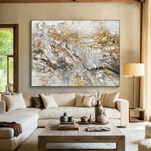 Load image into Gallery viewer, Hand - painted Large - scale Gray - Gold Textured Abstract Acrylic Art for Sophisticated Living Rooms LargeART1775
