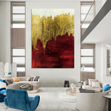 Load image into Gallery viewer, “Gold and Red Abstract Horizon” - Gold, Red Abstract Art on Canvas DKH1339
