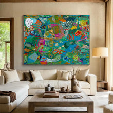 Load image into Gallery viewer, “Green and Blue Abstract Tapestry” - Colorful Abstract Acrylic, Fits Gallery and Dining Room DLZ235
