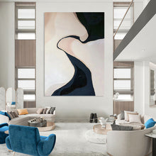 Load image into Gallery viewer, “Curved Form Abstraction” - Beige, Black Abstract Art on Canvas DKH1120

