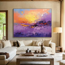 Load image into Gallery viewer, Vibrant Purple and Orange Sunset Abstract acrylic painting DLZ084
