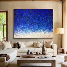 Load image into Gallery viewer, Blue Splash “Night Sky Ocean” Painting on Canvas, Celestial Abstract Art DKH844
