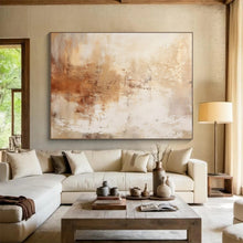 Load image into Gallery viewer, Hand - painted Beige and Brown Textured Abstract Acrylic Art for Cozy Living Room Corners LargeART1723
