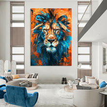 Load image into Gallery viewer, Bold Abstract Lion Art, Blue - and - Orange Toned Painting for Masculine Office &amp; Wildlife - Themed Man Cave LargeART2212
