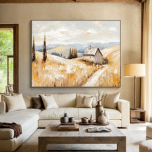 Load image into Gallery viewer, Golden Field And Cottage Abstract Landscape Painting DKH461
