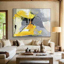 Load image into Gallery viewer, Gray, Yellow, and White Abstract Shapes Acrylic Art - Ideal for Mid - century Modern Living Room &amp; Creative Coworking Space LargeART0618
