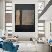 Load image into Gallery viewer, “Dual Textures” ，Black background with two textured rectangles, one grid - patterned gold, one smooth gray. DTP307
