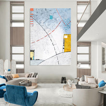 Load image into Gallery viewer, “Abstract Urban Pathways” - Blue, Red, and Yellow Line Art, Abstract Painting on Canvas DKH1092
