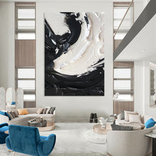 Load image into Gallery viewer, “Swirling Duality” – Bold black and white impasto, circular motion, thick texture DTP385
