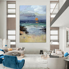 Load image into Gallery viewer, Blue &amp; Orange Coastal Abstract Painting, Ideal for Beach House Living Room &amp; Relaxing Bedroom LargeART2115
