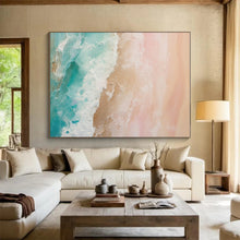 Load image into Gallery viewer, Custom Large Pink and Blue Seaside - Perfect for Beachfront Hotel Room &amp; Coastal Living Room LargeART0751
