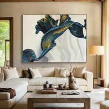 Load image into Gallery viewer, Enormous Blue - Gold Ribbon Abstract Acrylic for Luxury Bedroom LargeART0301
