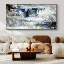 Load image into Gallery viewer, Blue - Gray - Gold Abstract Painting, Ideal for Luxury Hotel Lobby &amp; Modern Living Room LargeART1394
