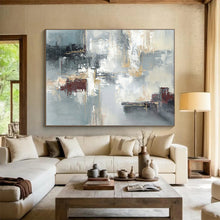 Load image into Gallery viewer, Blue - Gray Abstract Painting On Canvas with Subtle Reds DKH352
