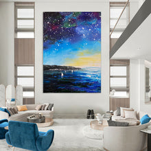 Load image into Gallery viewer, Starry Night Sailboats Abstract Painting, Ideal for Dreamy Nursery &amp; Cosmic - Themed Living Room LargeART1901
