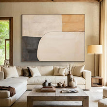 Load image into Gallery viewer, Oversized Beige - Gray Geometric Abstract Art for Modern Office &amp; Contemporary Hallway LargeART0453
