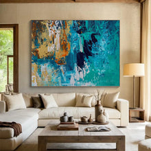 Load image into Gallery viewer, Hand - painted Substantial Teal - Toned Abstract Seascape Acrylic Art for Coastal - Style Bedrooms LargeART0036
