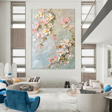 Load image into Gallery viewer, Pastel - Toned Textured Flower Abstract Painting, Ideal for Feminine Bedroom &amp; Charming Breakfast Nook LargeART2067
