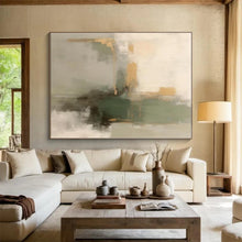 Load image into Gallery viewer, Large - Scale Green - Gold - Gray Abstract Art for Modern Living Room &amp; Artistic Office LargeART0524
