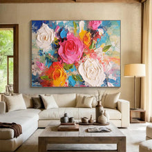 Load image into Gallery viewer, Textured Flowers “Bold Blooms” Painting on Canvas, Vivid Floral Art DKH884
