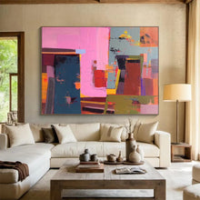 Load image into Gallery viewer, Vibrant Geometric Collage Pink, Blue &amp; Bold Forms on Canvas DLZ003
