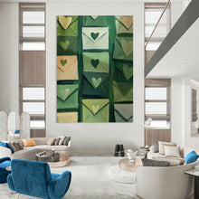 Load image into Gallery viewer, Green Envelopes with Hearts Abstract, Suited for Romantic Bedroom &amp; Cozy Home Office LargeART2031

