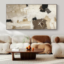 Load image into Gallery viewer, Hand - painted Extensive Beige - Black Abstract Composition Acrylic Art for Minimalist Lounges LargeART0128
