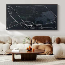 Load image into Gallery viewer, Grand Hand - painted White Lines on Black Textured Art for Modern Studios LargeART0161
