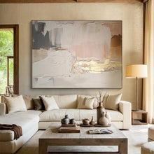 Load image into Gallery viewer, Hand - painted Extensive Pink - Gray - Gold Abstract Textures Acrylic Art for Feminine Dressing Rooms LargeART0092
