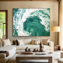 Load image into Gallery viewer, Swirling Turquoise Ocean Wave Abstract acrylic painting DLZ064
