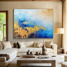 Load image into Gallery viewer, Hand - painted Extensive Blue and Gold Gradient Abstract Acrylic Art for Stylish Hallways LargeART0018
