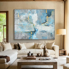 Load image into Gallery viewer, Abstract Blue and Gold Painting on Canvas - “Ethereal Hues” DKH756

