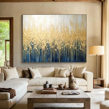 Load image into Gallery viewer, Golden Forest Canopy on Deep Blue Abstract acrylic painting DLZ052
