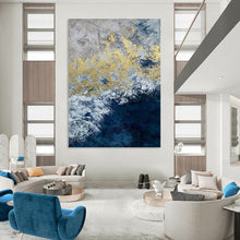 Load image into Gallery viewer, “Blue, White and Gold Abstract” - Luxe Abstract Art on Canvas DKH1549
