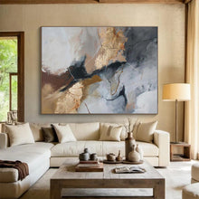 Load image into Gallery viewer, Gray Gold Black Contrast Abstract Painting DKH518
