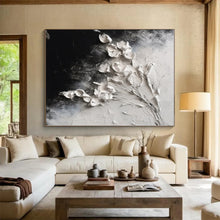 Load image into Gallery viewer, 3D White Flowers on Black Acrylic Art - Great for Romantic Bedroom &amp; Elegant Bathroom LargeART0580
