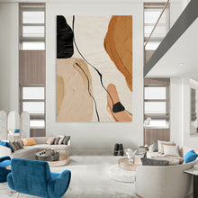 Load image into Gallery viewer, “Neutral Shapes &amp; Black Lines” - Minimalist Abstract Art on Canvas DKH1513
