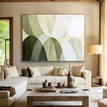 Load image into Gallery viewer, Hand - painted Geometric Green Circles Acrylic Art for Mid - Century Modern Hallways LargeART1700

