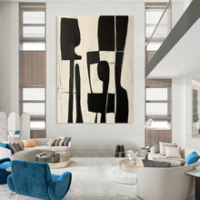 Load image into Gallery viewer, Black &amp; White Minimalist Abstract Figures - Perfect for Modern Dining Room &amp; Library LargeART2368
