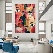 Load image into Gallery viewer, Cubist Abstract Portrait Art, Vibrant Color - Dripped Painting for Eclectic Lounge &amp; Bold Office LargeART2235
