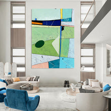 Load image into Gallery viewer, “Colorful Landscape Reimagined” - Green, Blue, Pink, Orange Geometric Landscape Art on Canvas DKH1104
