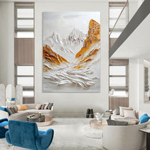 Load image into Gallery viewer, White &amp; Gold Textured Mountain Abstract Sculpture - Painting, Perfect for Minimalist Living Room &amp; Inspirational Office LargeART2072
