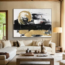 Load image into Gallery viewer, Huge Dynamic Black - Gold Abstract Acrylic for Stylish Home Office LargeART0278
